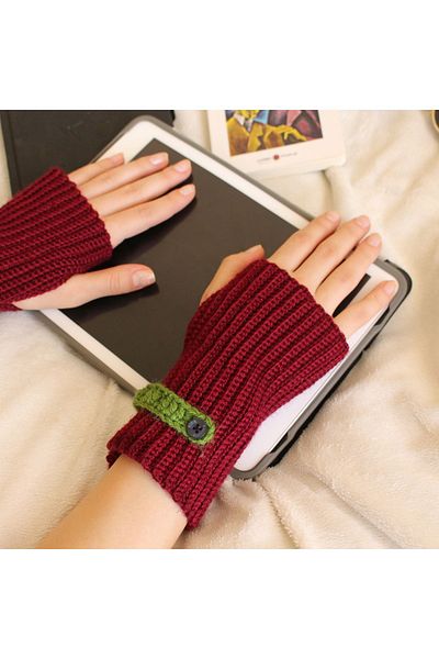 TRENDİN YOLU Fingerless Model Handmade Gloves Claret Red