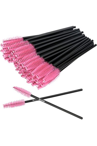 MUJGAN 50 قطعة من فرشاة مشط رموش الحواجب، فرشاة وردية اللون بمقبض أسود