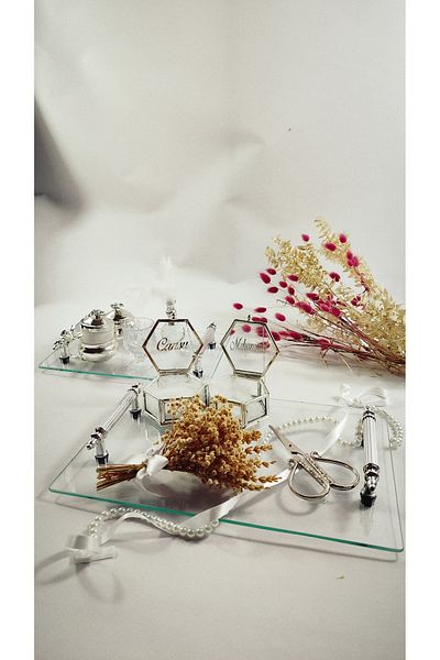 Basic Creation Silver Colored Promise and Engagement Tray Set - Groom Brown