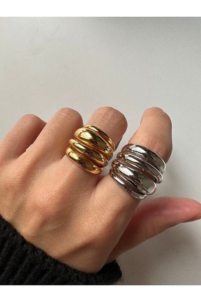 ringbox Silver Colored Four Rows Curved Women's Ring