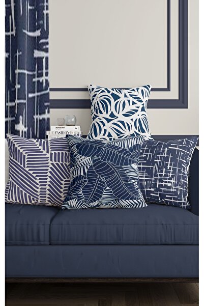 ALAMODECOR Синьо-білий декоративний чохол для подушки у формі листка, двосторонній, з цифровим принтом, 4 штуки