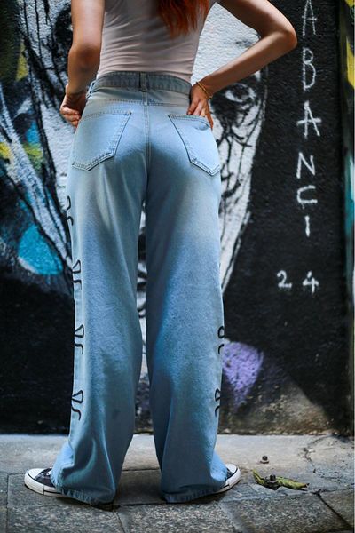 Gofeel Baggy Cut Blue Trousers - Black Ribbon Detail