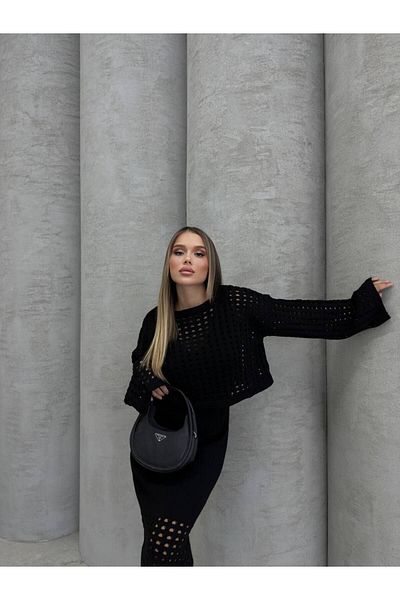 İLKCET MODA طقم ملابس تريكو مخرمة من الأسفل والأعلى