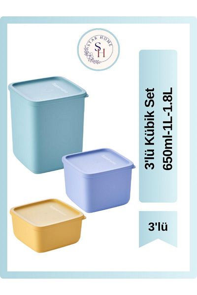 Tupperware 650ml, 1L, 1.8L Cubic Set of 3