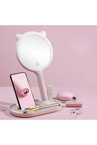 M90 Kedi Kulaklı Katlanabilir Şarj Edilebilir Led 5X Masaüstü Makyaj Aynası