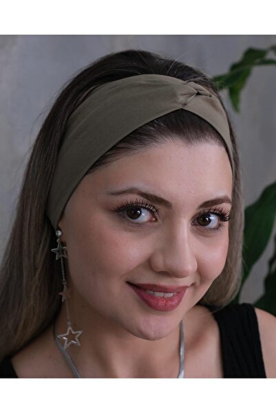 Kadın Pamuklu Esnek Fiyonklu Haki Renk Saç Bandı - Bandana
