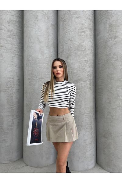 İLKCET MODA Crop cu centură în spate cu dungi pentru țesătură melc
