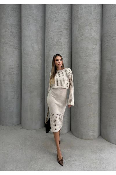 İLKCET MODA Σετ διάτρητο πλεκτό κάτω και επάνω σετ