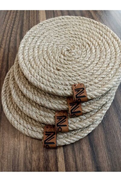 Naspar طقم خوص مكون من 6 قواعد شاي 12 سم، كوب، مج، قواعد شموع صناعة يدوية طبيعية