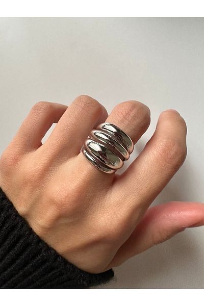 ringbox Silver Colored Four Rows Curved Women's Ring