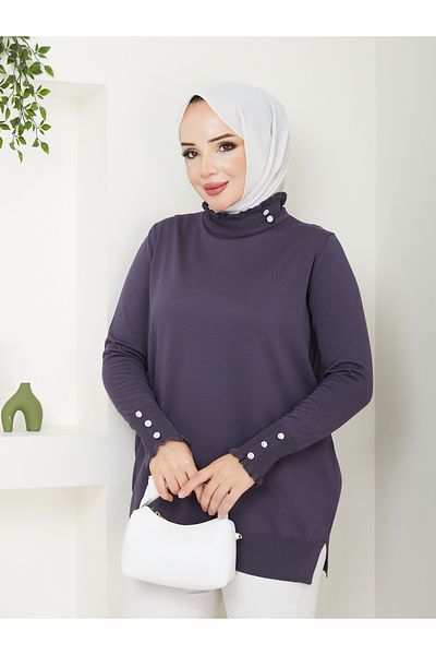Pamuk Butik Tunica de tricotaje mercerizate cu guler cu volane pentru femei
