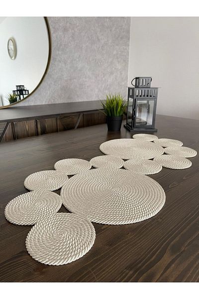 Naspar Ecru Runner / Table / Living Room Coffee Table Cover (100X45)