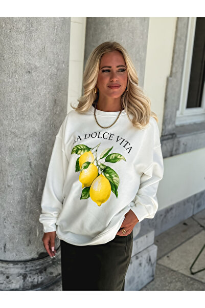 Jose Clothing Φούτερ από οργανικό βαμβάκι σειράς Amalfi Ecru oversized με τύπωμα