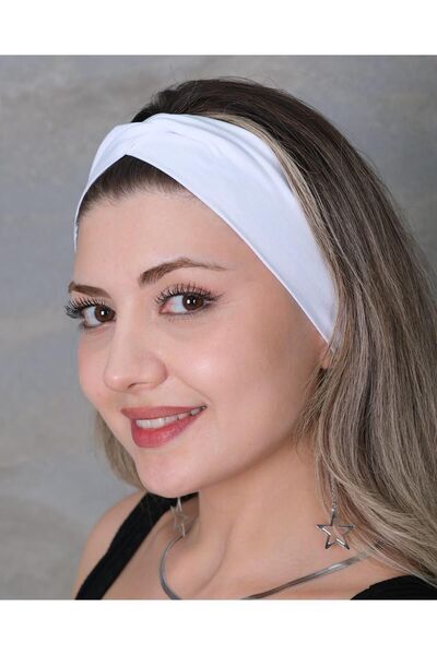 Elena Kadın Pamuklu Esnek Fiyonklu Beyaz Saç Bandı - Bandana