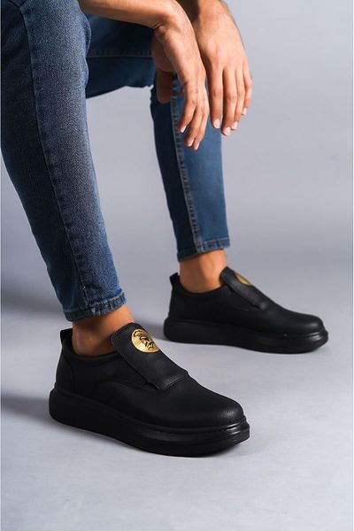 Aymood Hippo SLW161 - Men's Black Casual Sneaker, Laceless and Leather