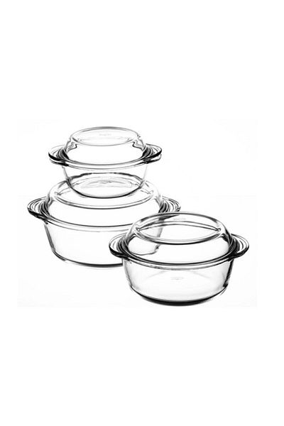 Paşabahçe Borcam Round Pot with Lid Set of 3