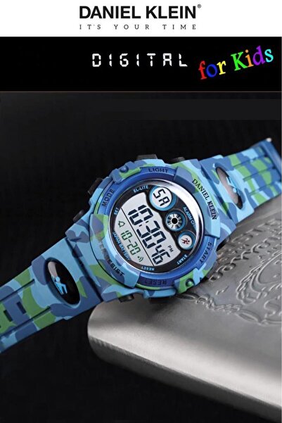 Daniel Klein Açık Mavi Kamuflaj Alarmlı, Kronometreli Çocuk Kol Saati - 4 Farklı Işıklı Kadran