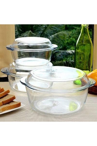 Paşabahçe Pyrex Round Pot with Lid Set of 3 159021