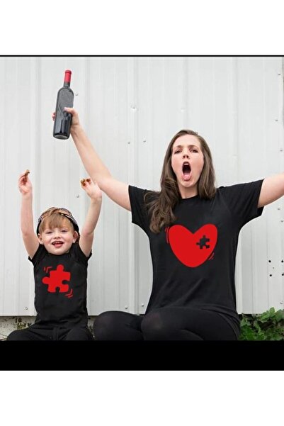 Frisson ANNE KIZ ANNE OĞUL KOMBİN TSHİRT KALP PUZZLE(TEK ÜRÜN FİYATIDIR! KOMB...