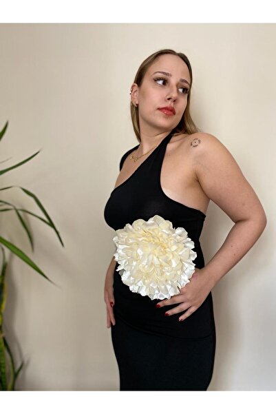 quella atelier Büyük Çiçek Beyaz Broş Yaka Aksesuarı 23 Cm