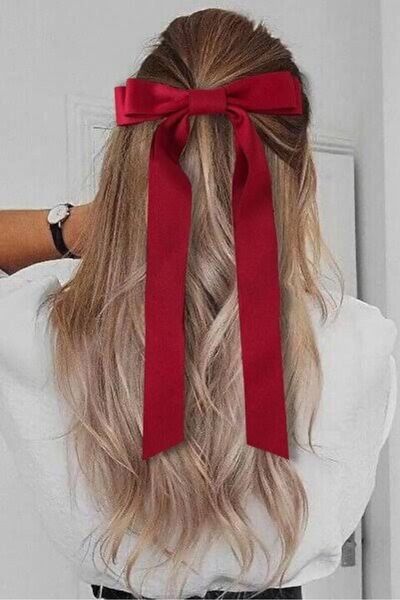 alhifa Kırmızı Kadın Saten Kurdele Fiyonk Otomatik Toka