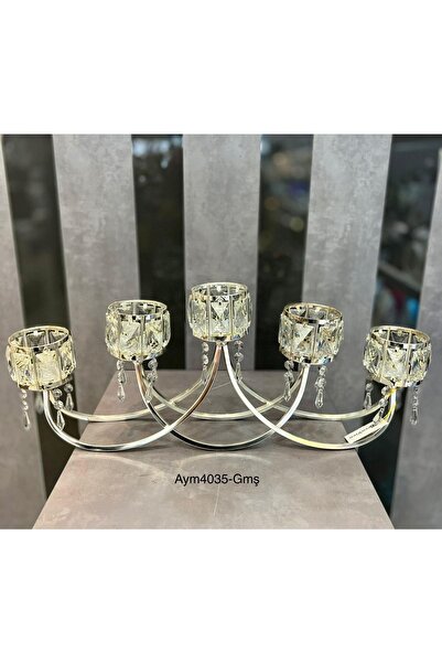 decovien Dekoratif Taşlı Luxury Metal 5'li Şamdan