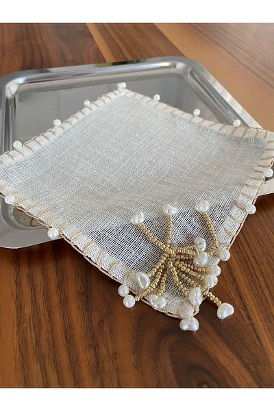 HALATÇI HOME - Brown Presentation Napkin with Pearl Detail