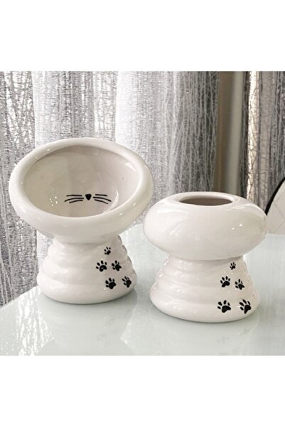 Jasmin طقم وعاء طعام وماء للقطط، عالي، أبيض، قطة، خاص، جديد، أبيض، مخلب، قطة،...