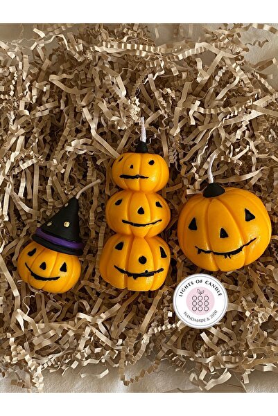 Cadılar Bayramı- Halloween Temalı Portakal Kokulu 3’lü Bal Kabağı Mum ve Cadı Mum Seti