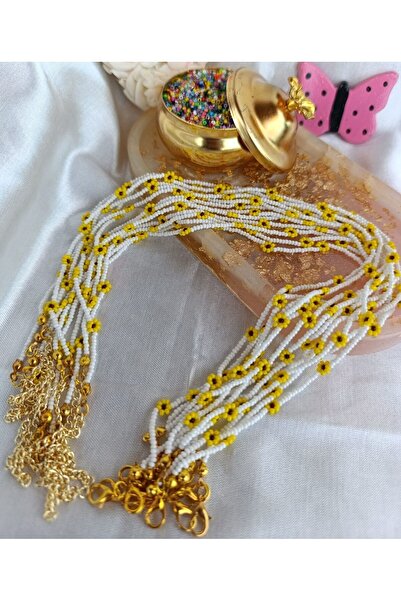 İnci Mode Papatya Kum Boncuk Zarif Tasarım Kolye Toptan Perakende