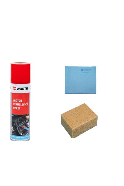 Würth Hızlı Motor Temizleme Spreyi Mikrofiber Güderi Bez Ve Oto Yıkama Süngeri Set 3 Lü Seti
