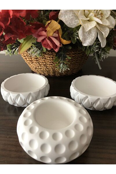 Genel Markalar Drop 3 Parça Rölyefli Beton Mumluk Dekoratif Saksı