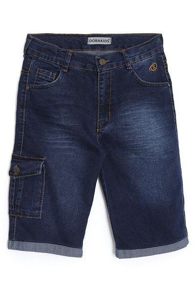 DobaKids Boy's Denim Capri - Τσέπη Cargo, Διπλό πόδι, 12-15 ετών Navy Blue