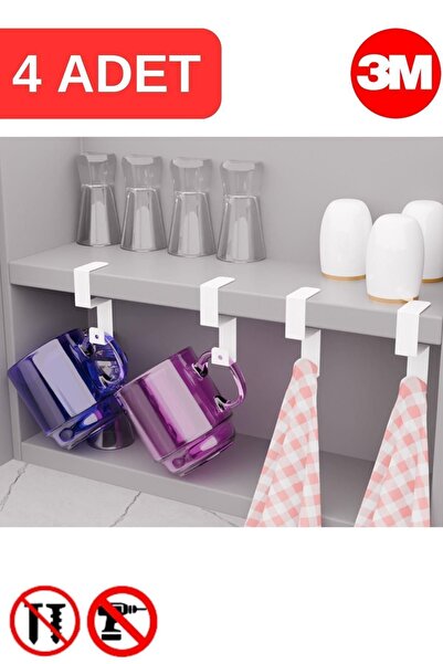 risingmaber Beyaz Metal Yapışkanlı 4lü Askılık, Yapışkanlı Kanca, Mutfak Bany...