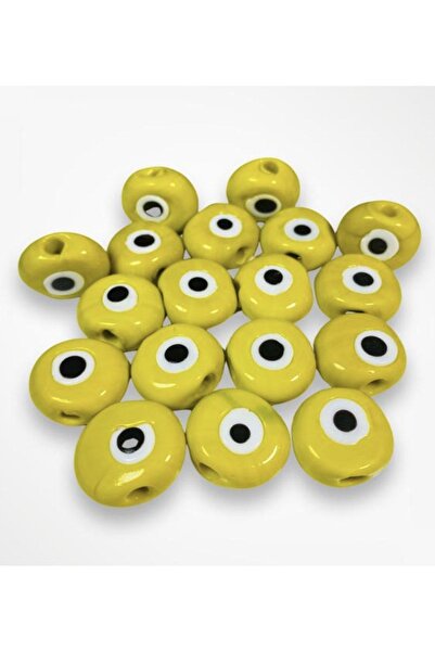 Flea Market أصفر / أصفر حجم كبير 2.5 سم خرز عين دانا مصنوع يدويًا - (8 قطع)