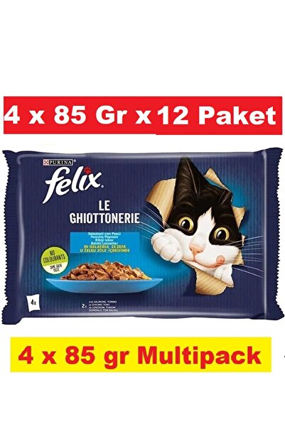 Purina Felix Felix Multipack Somonlu ve Ton Balıklı 4x85 gr 12'li Yetişkin Ke...