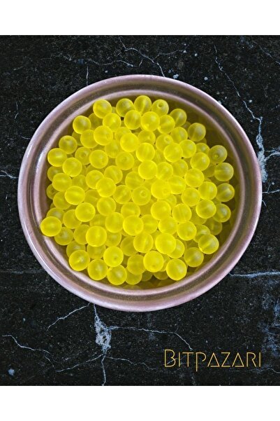 Flea Market Mărgele de sticlă rotunde galbene mate de 8 mm - Mărgele de bijut...