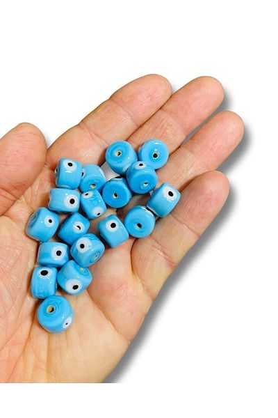 Flea Market Baby Blue 3-Eyed Murano Glass Beads (6 Pieces)