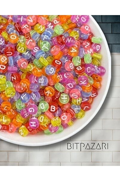 Flea Market 25 جرام خرز حروف، 4 × 7 ملم خرز حروف مسطح شفاف بألوان مختلطة (25 ...