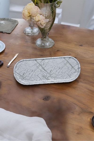 Freya Yanpa Ticaret - 32X13 cm Melamine Silver Veined Serving Plate