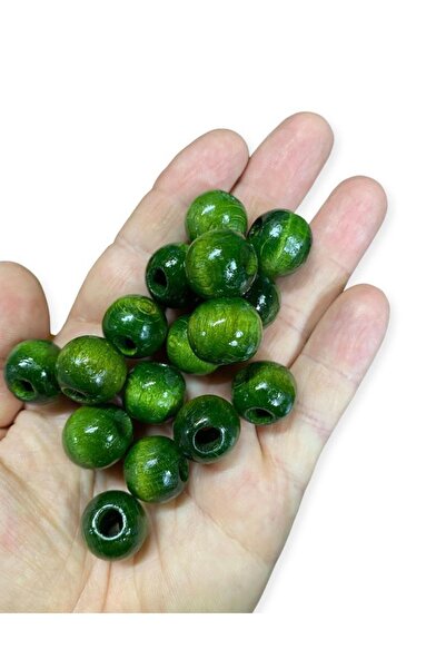 Flea Market Ξύλινες χάντρες 18 mm Χακί Χρώμα - 25 Τεμάχια