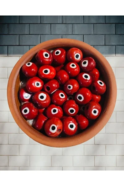 Flea Market Κόκκινο μεσαίο μέγεθος Danagöz Evil Eye Bead - Jewelry Bead - (8 τεμάχια)