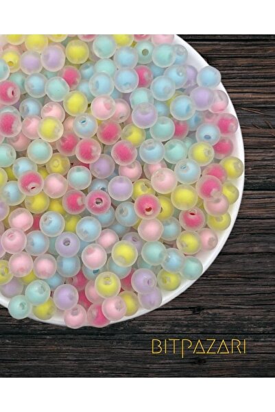 Flea Market 8mm Mat Içi Boncuklu Karışık Renkli Yuvarlak Boncuk, Takı Boncuğu...