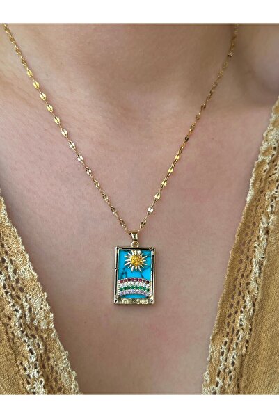 D LUXURY قلادة من الفولاذ بنمط التارو - تصميم بطاقة الشمس، ضمان لمدة عامين