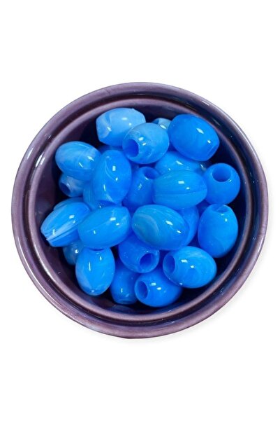 Flea Market 20 قطعة خرز زيتوني رخامي أزرق - خرز ديكور - خرز مكرامية