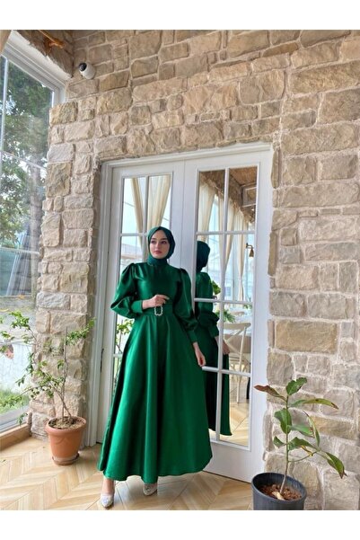 LAVENDEL فستان Bellae نسائي من الساتان الأخضر بحزام