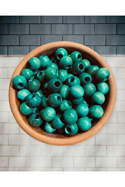 Flea Market 14 мм тюркоазени дървени мъниста - 50 броя -