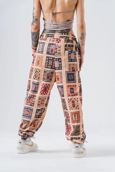 Namaste Vintage Retro model beli ve paçası lastikli unisex şalvar pantolon (Kalın kumaş)