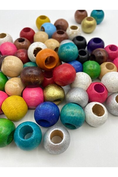tebrikcim 20mm Karışık Renkli Tahta,ahşap Boncuk 30 Adet Boncuk