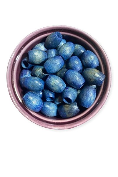 Flea Market 20 mm овални панамски сини дървени мъниста - (20 бр.)